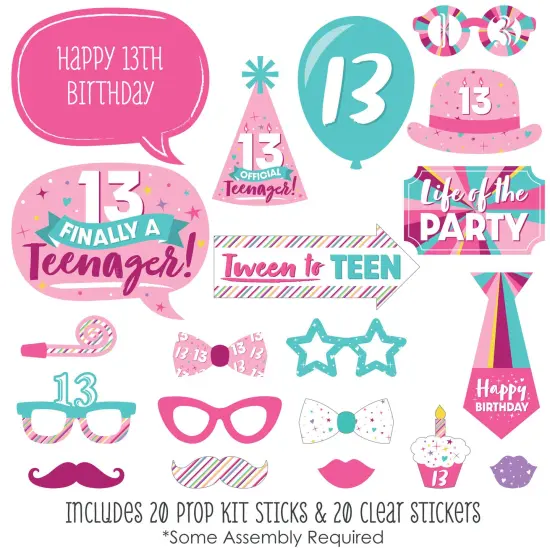 Big Dot of Happiness Girl 13th Birthday - Official Teenager Birthday Party Photo Booth Props Kit - 20 Count {3}