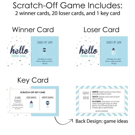 Big Dot of Happiness Hello Little One - Blue and Silver - Boy Baby Shower Game Scratch Off Cards - 22 Count {6}