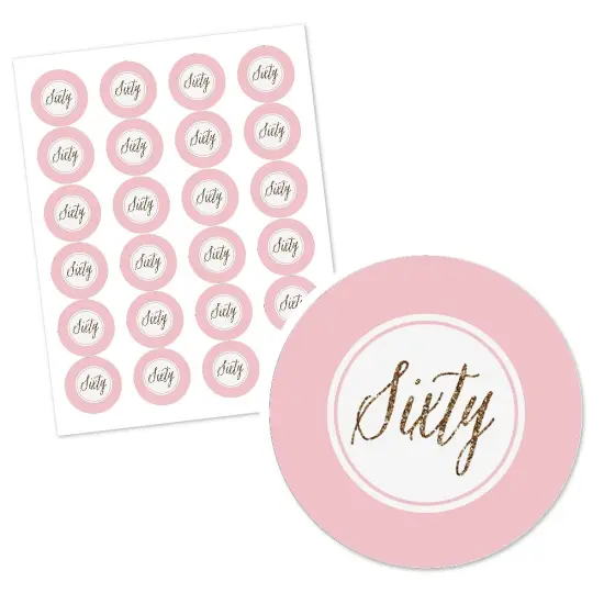 Big Dot of Happiness Chic 60th Birthday - Pink and Gold - Birthday Party Circle Sticker Labels - 24 Count {3}