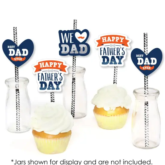 Big Dot of Happiness Happy Father's Day - Paper Straw Decor - We Love Dad Party Striped Decorative Straws - Set of 24 {6}