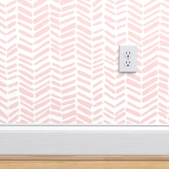 Peel & Stick Wallpaper 2FT Wide White Pink Herringbone Chevron Girl Nursery Custom Removable Wallpaper by Spoonflower {4}