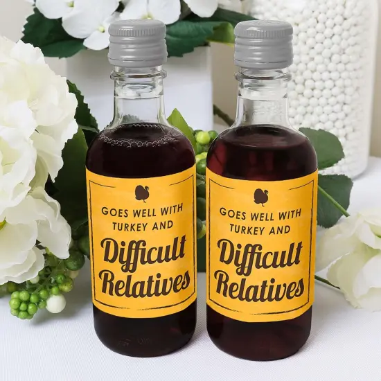 Big Dot of Happiness Funny Thanksgiving - Mini Wine and Champagne Bottle Label Stickers - Thanksgiving Party Favor Gift for Women and Men - Set of 16 {6}