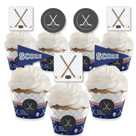 Big Dot of Happiness Shoots and Scores - Hockey - Cupcake Decoration - Baby Shower or Birthday Party Cupcake Wrappers and Treat Picks Kit - Set of 24 {1}