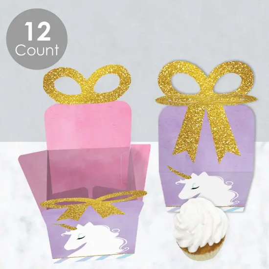 Big Dot of Happiness Rainbow Unicorn - Square Favor Gift Boxes - Magical Unicorn Baby Shower or Birthday Party Bow Boxes - Set of 12 {4}
