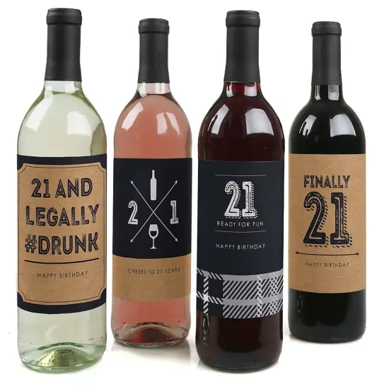 Big Dot of Happiness Finally 21 - Birthday Gift For Men - Wine Bottle Label Stickers - Set of 4 {1}