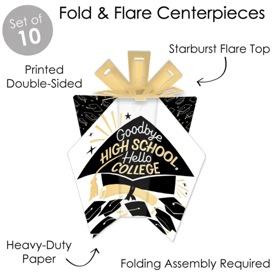 Big Dot of Happiness Hello College Graduation Table Decorations - Party Fold and Flare Centerpieces - 10 Count {6}