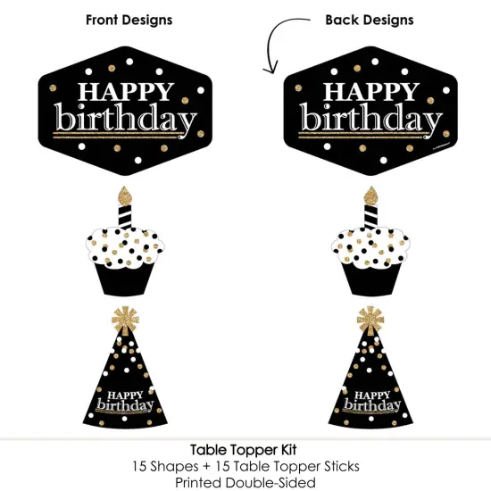 Big Dot of Happiness Adult Happy Birthday - Gold - Birthday Party Centerpiece Sticks - Table Toppers - Set of 15 {6}