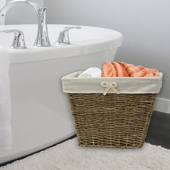 Woven Seagrass Small Waste Bin Lined with White Washable Lining {2}
