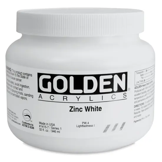 Golden Heavy Body Artist Acrylics - Zinc White, 32 oz Jar {1}