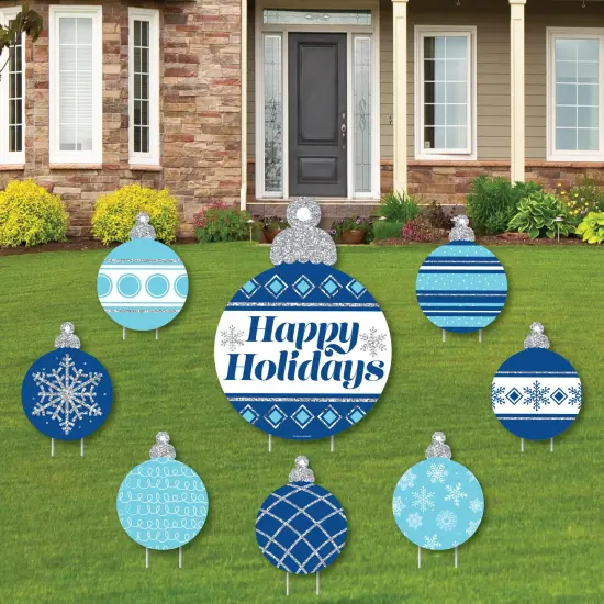 Big Dot of Happiness Blue and Silver Ornaments - Yard Sign and Outdoor Lawn Decorations - Holiday and Christmas Party Yard Signs - Set of 8 {1}