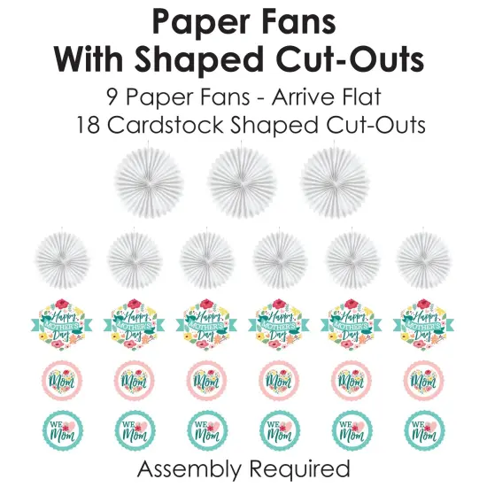 Big Dot of Happiness Colorful Floral Happy Mother's Day - Hanging We Love Mom Party Tissue Decoration Kit - Paper Fans - Set of 9 {6}