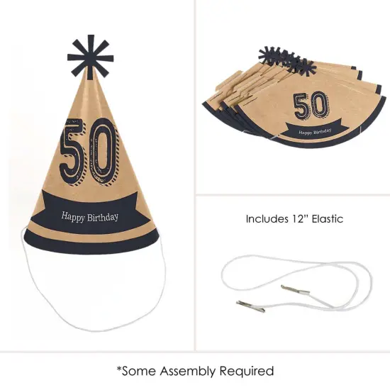 Big Dot of Happiness 50th Milestone Birthday - Cone Happy Birthday Party Hats for Adults - Set of 8 (Standard Size) {6}