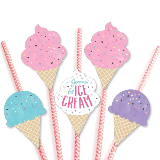 Big Dot of Happiness Scoop Up the Fun - Ice Cream - Paper Straw Decor - Sprinkles Party Striped Decorative Straws - Set of 24 {7}