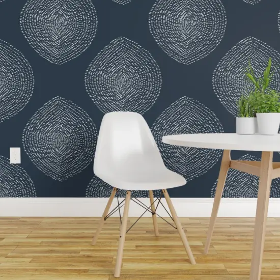 Pre-Pasted Wallpaper 2FT Wide Boho White Navy Dots Abstract Bohemian Custom Pre-pasted Wallpaper by Spoonflower {1}