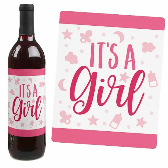 Big Dot of Happiness It's a Girl - Pink Baby Shower Decorations for Women and Men - Wine Bottle Label Stickers - Set of 4 {7}