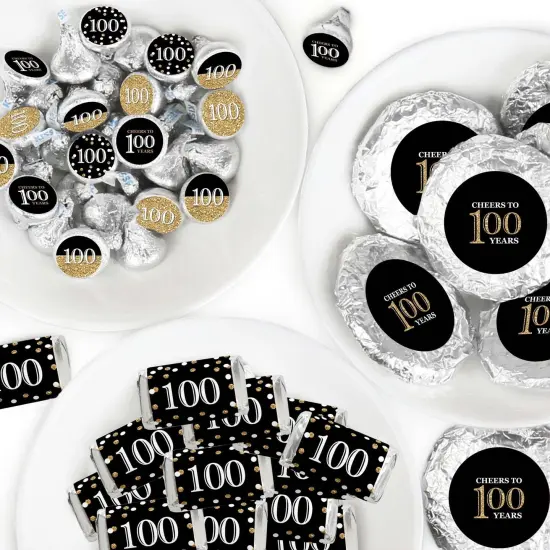 Big Dot of Happiness Adult 100th Birthday - Gold - Birthday Party Candy Favor Sticker Kit - 304 Pieces {1}