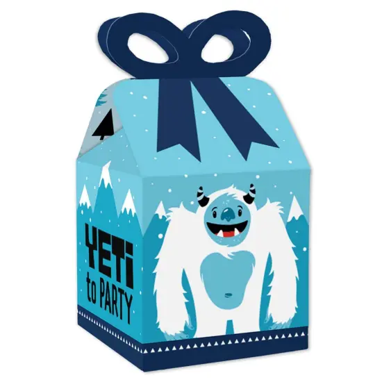Big Dot of Happiness Yeti to Party - Square Favor Gift Boxes - Abominable Snowman Party or Birthday Party Bow Boxes - Set of 12 {1}