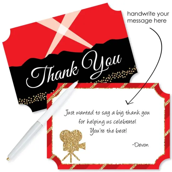 Big Dot of Happiness Red Carpet - Shaped Thank You Cards - Movie Night Party Thank You Note Cards with Envelopes - Set of 12 {3}