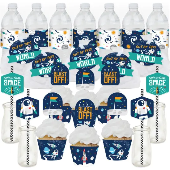 Big Dot of Happiness Blast Off to Outer Space - Rocket Ship Baby Shower or Birthday Party Favors and Cupcake Kit - Fabulous Favor Party Pack - 100 Pc {1}