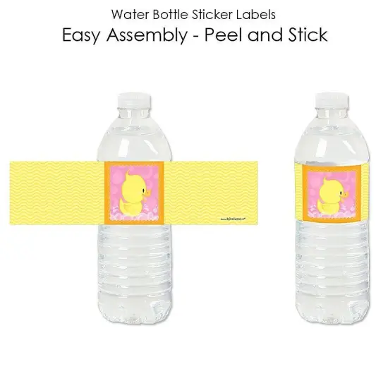 Big Dot of Happiness Pink Ducky Duck - Baby Shower or Birthday Party Water Bottle Sticker Labels - Set of 20 {3}
