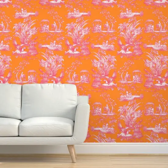 Peel & Stick Wallpaper 2FT Wide Maximalist Toile Antique Vintage Victorian Neon Custom Removable Wallpaper by Spoonflower {5}
