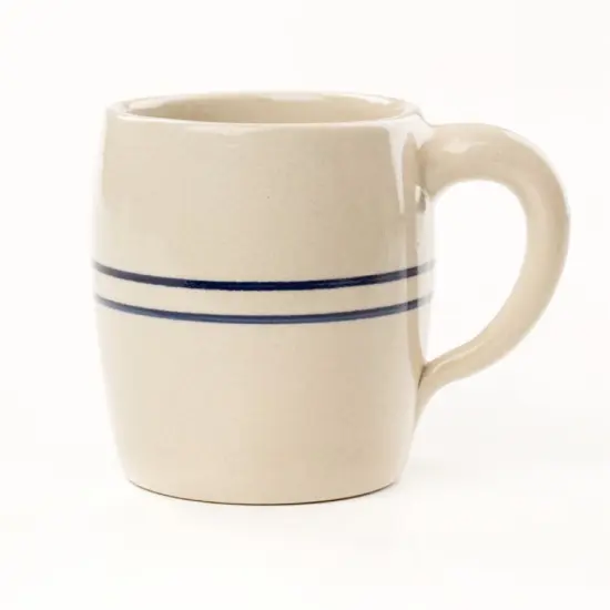 Martinez Pottery Heritage Blue Stripe Stoneware Barrel Mug, USA Made, 16 oz {4}