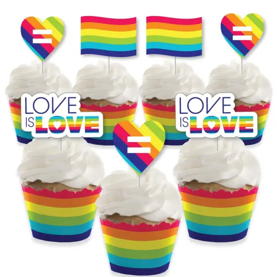 Big Dot of Happiness Love is Love - Pride - Cupcake Decoration - Rainbow Party Cupcake Wrappers and Treat Picks Kit - Set of 24 {1}