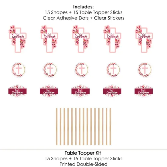 Big Dot of Happiness First Communion Pink Elegant Cross - Girl Religious Party Centerpiece Sticks - Table Toppers - Set of 15 {7}