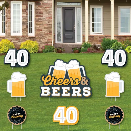 Big Dot of Happiness Cheers and Beers to 40 Years - Yard Sign and Outdoor Lawn Decorations - 40th Birthday Party Yard Signs - Set of 8 {1}