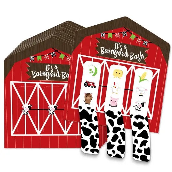 Big Dot of Happiness Farm Animals - Barnyard Baby Shower or Birthday Party Game Pickle Cards - Pull Tabs 3-in-a-Row - Set of 12 {1}