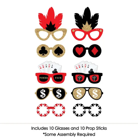 Big Dot of Happiness Las Vegas Glasses - Paper Card Stock Casino Party Photo Booth Props Kit - 10 Count {4}