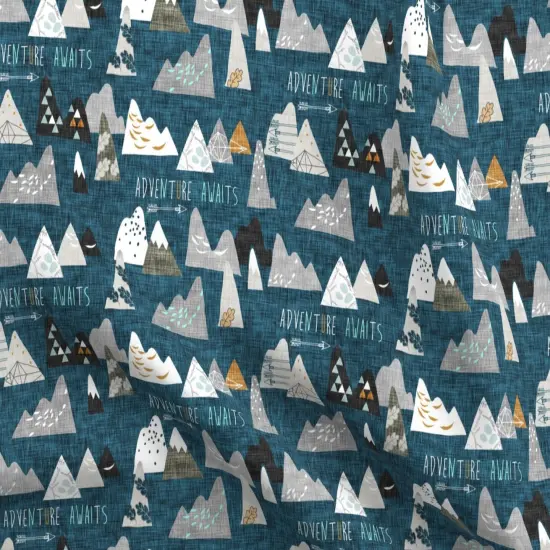 Various Fabrics by the Yard or Fat Quarter Adventure Awaits Regular Boy Mountain Teal Dark Blue Wilderness Custom Printed Fabric by Spoonflower {5}