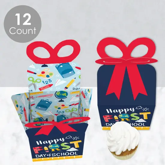 Big Dot of Happiness First Day of School - Square Favor Gift Boxes - Back to School Classroom Decorations Bow Boxes - Set of 12 {4}