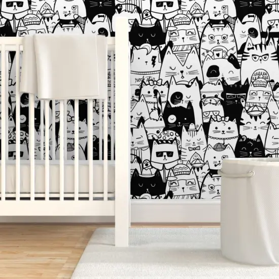 Pre-Pasted Wallpaper 2FT Wide Black Cats White Rescue Cats Kids Kittens Cat Cute Funny Custom Pre-pasted Wallpaper by Spoonflower {7}