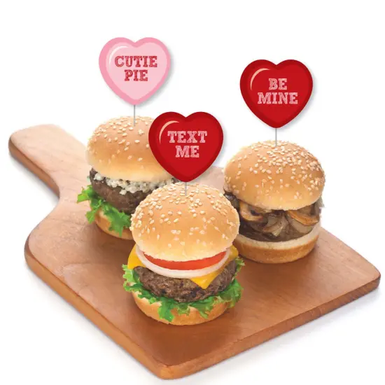 Big Dot of Happiness Conversation Hearts - Dessert Cupcake Toppers - Valentine's Day Party Clear Treat Picks - Set of 24 {4}
