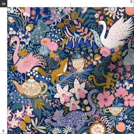 Various Fabrics by the Yard or Fat Quarter Maximalist Tea Party Whimsical Chintz Pink Purple Mustard Swans And Flamingos Custom Printed Fabric by Spoonflower {4}