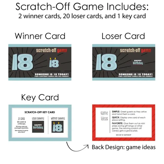 Big Dot of Happiness Boy 18th Birthday - Eighteenth Birthday Party Game Scratch Off Cards - 22 Count {6}