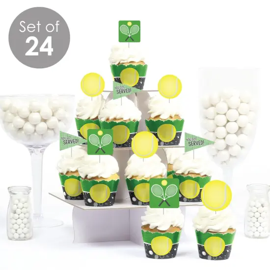 Big Dot of Happiness You Got Served - Tennis - Cupcake Decoration - Baby Shower or Birthday Party Cupcake Wrappers and Treat Picks Kit - Set of 24 {3}