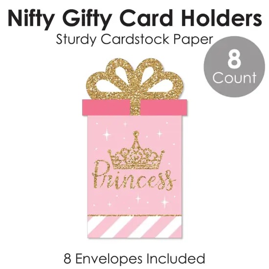 Big Dot of Happiness Little Princess Crown - Pink & Gold Baby Shower or Birthday Party Money & Gift Card Sleeves - Nifty Gifty Card Holders - Set of 8 {6}