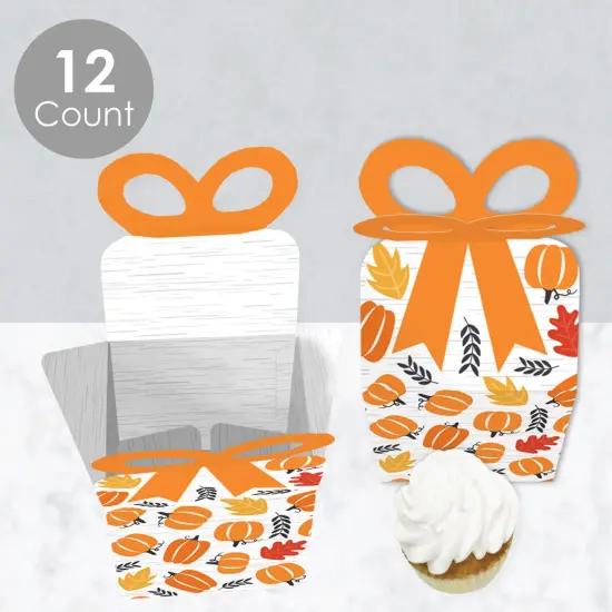 Big Dot of Happiness Fall Pumpkin - Square Favor Gift Boxes - Halloween or Thanksgiving Party Bow Boxes - Set of 12 {4}
