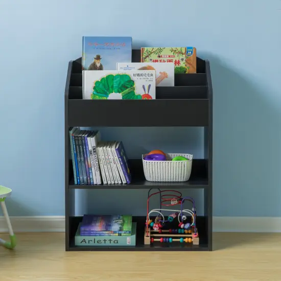 Modern Wooden Storage Bookcase with Shelf, Playroom Bedroom Living and Office Black {2}
