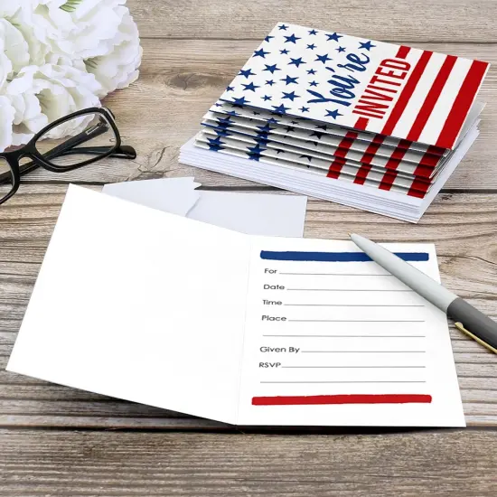 Big Dot of Happiness Stars and Stripes - Fill-in Memorial Day, 4th of July and Labor Day USA Patriotic Party Invitations (8 Count) {6}