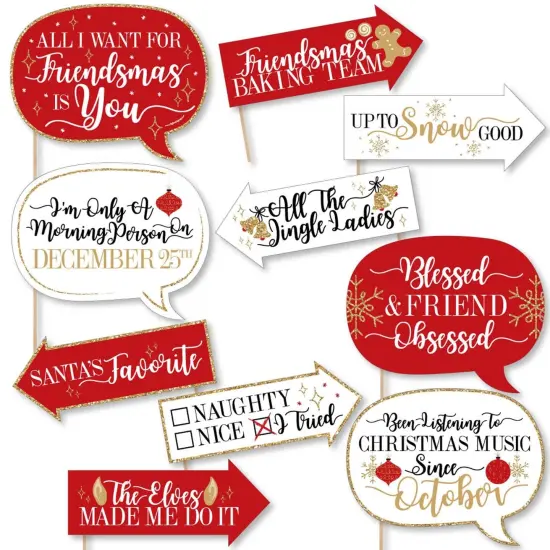 Big Dot of Happiness Funny Red and Gold Friendsmas - Friends Christmas Party Photo Booth Props Kit - 10 Piece {1}