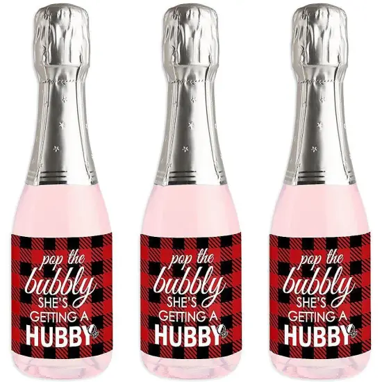 Big Dot of Happiness Flannel Fling Before the Ring - Mini Wine & Champagne Bottle Label Stickers - Buffalo Plaid Bachelorette Party Favor Gift - 16 Ct {1}