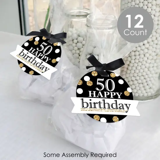 Big Dot of Happiness Adult 50th Birthday - Gold - Birthday Party Clear Goodie Favor Bags - Treat Bags With Tags - Set of 12 {3}