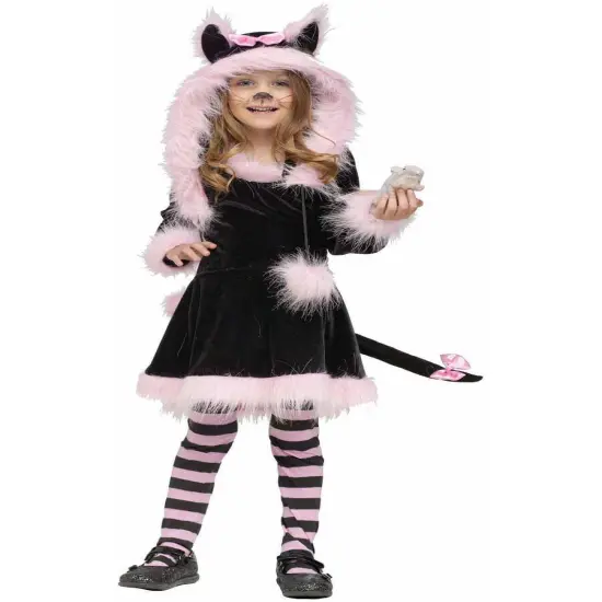 Fuzzy Pink And Black Cat Girl's Costume {1}