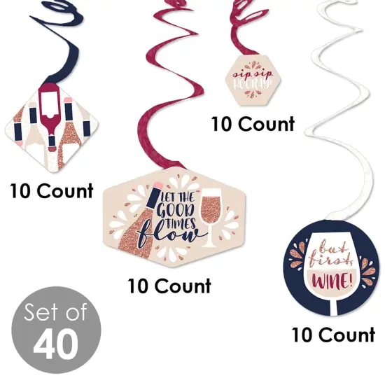 Big Dot of Happiness But First, Wine - Wine Tasting Party Hanging Decor - Party Decoration Swirls - Set of 40 {6}