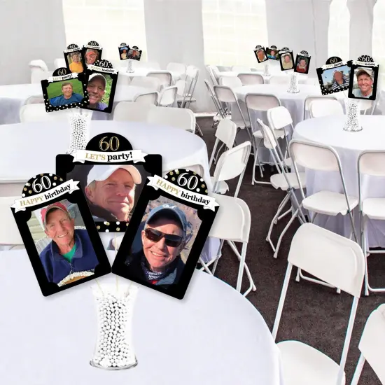 Big Dot of Happiness Adult 60th Birthday - Gold - Birthday Party Picture Centerpiece Sticks - Photo Table Toppers - 15 Pieces {4}
