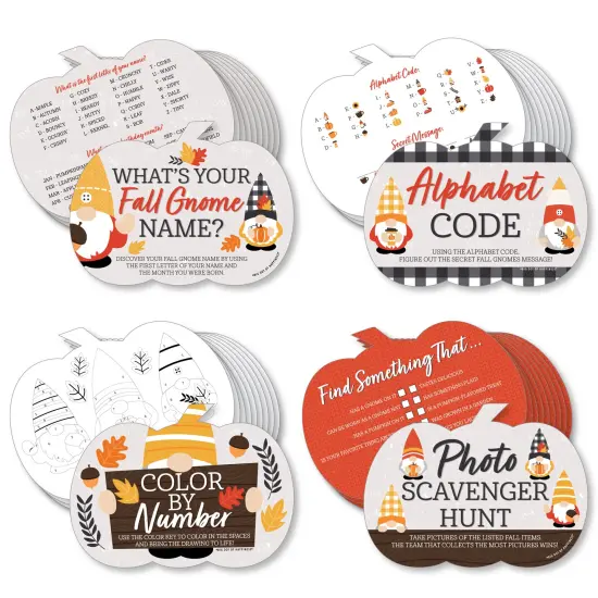 Big Dot of Happiness Fall Gnomes - 4 Autumn Harvest Party Games - 10 Cards Each - Gamerific Bundle {1}