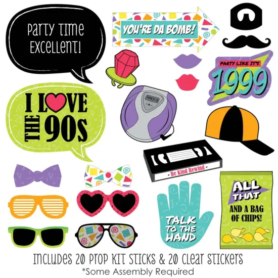Big Dot of Happiness 90's Throwback - 1990's Party Photo Booth Props Kit - 20 Count {3}